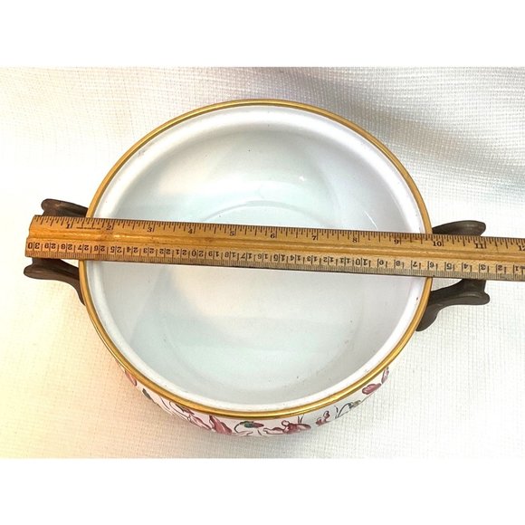 Vintage Fondue Pot With Burner Beautiful Floral Pattern Collectable Enamelware - Picture 6 of 15